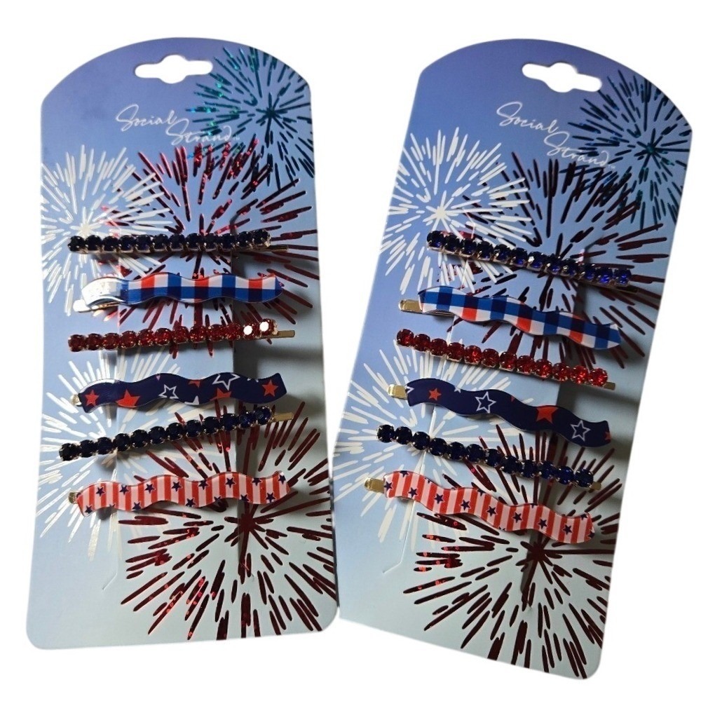 Social Strand Patriotic Hair Clips Set of 12‎ Red White Blue Rhinestone